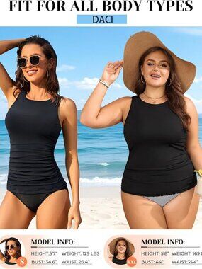 Daci Tankini Tops for Women High Neck Swim Top Tummy Control Bathing Suit